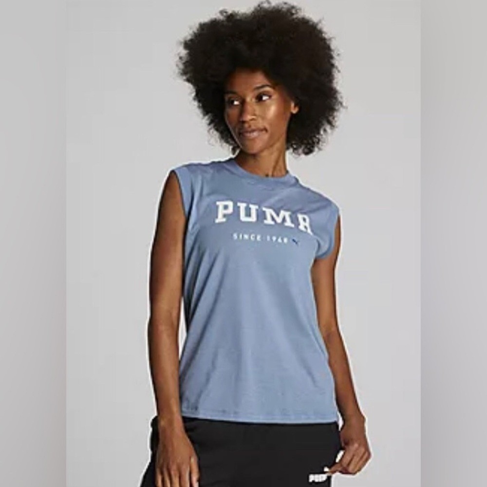 PUMA Women's XXL Muscle Tank Blue Graphic‎ Logo Sleeveless Athletic Tee NEW